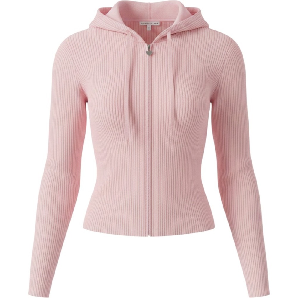 Celebrity Pink Full Zip Sweater Hoodie With Drawstring Size Large Pink